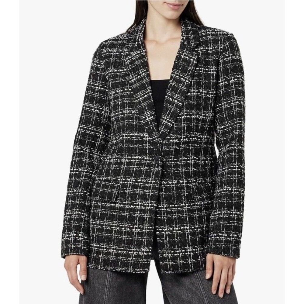 The Drop Blazer Womens Size XS Blake Long Plaid Single Breasted Black Boucle - Picture 11 of 14
